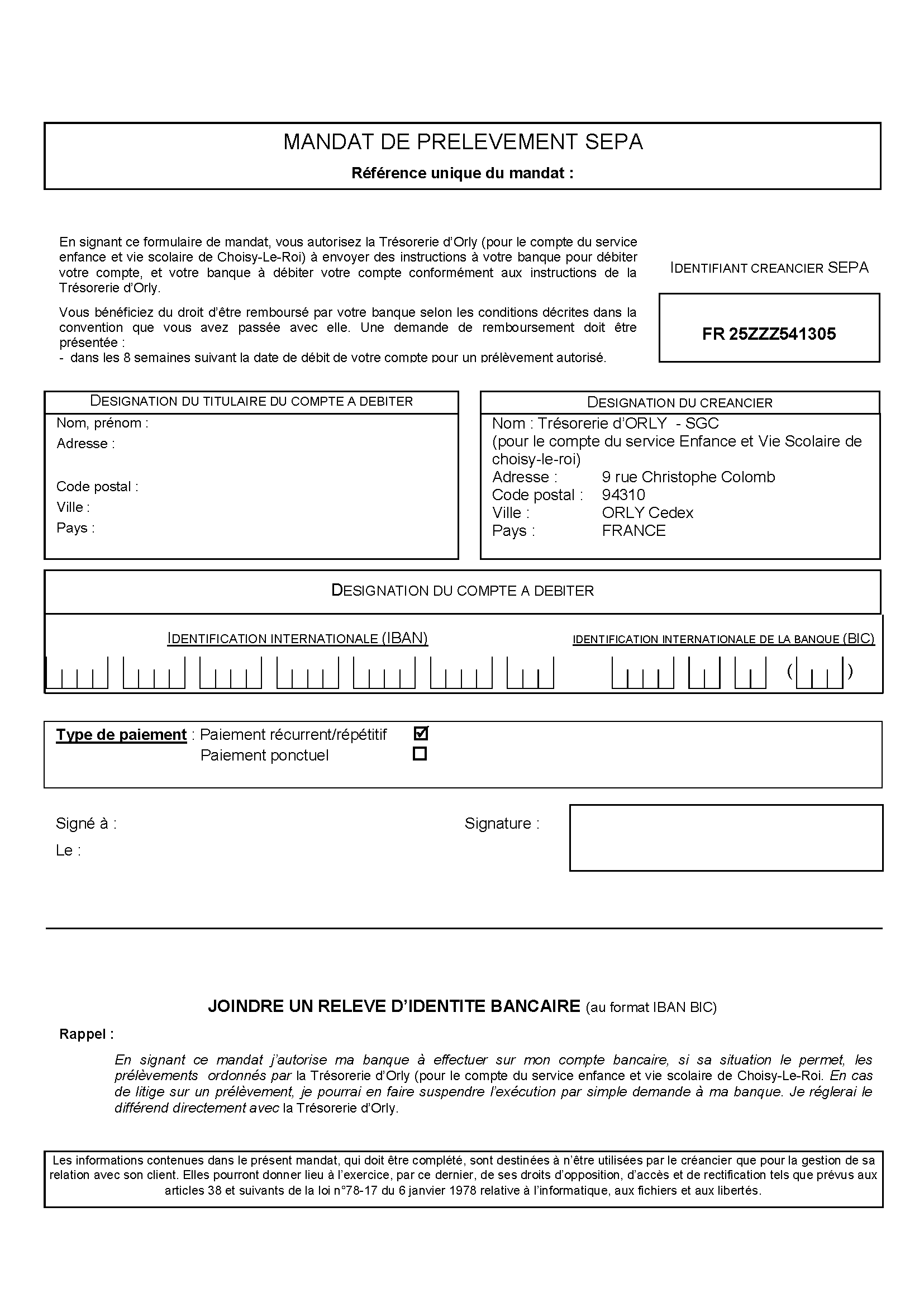 Mandat de prélèvement