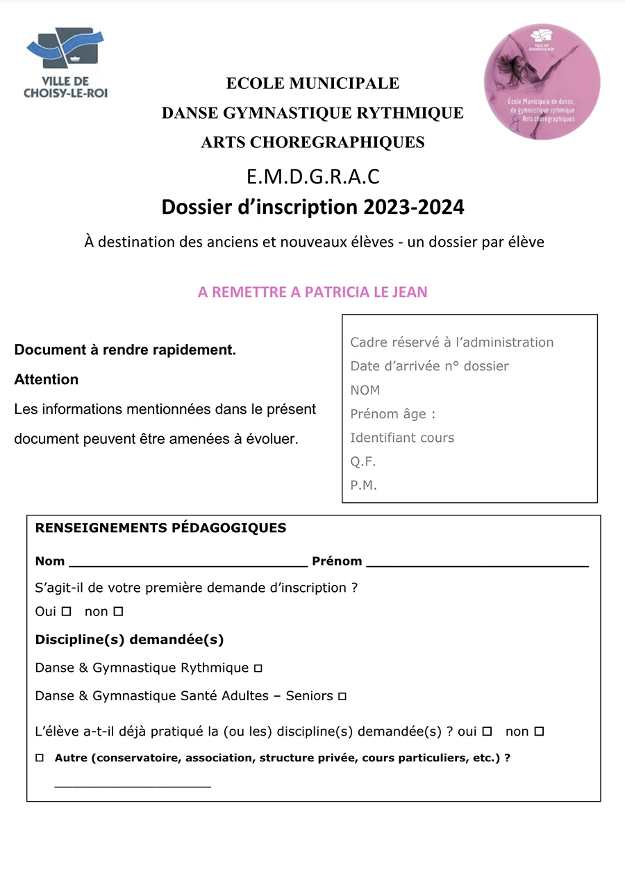 Dossier d'inscription