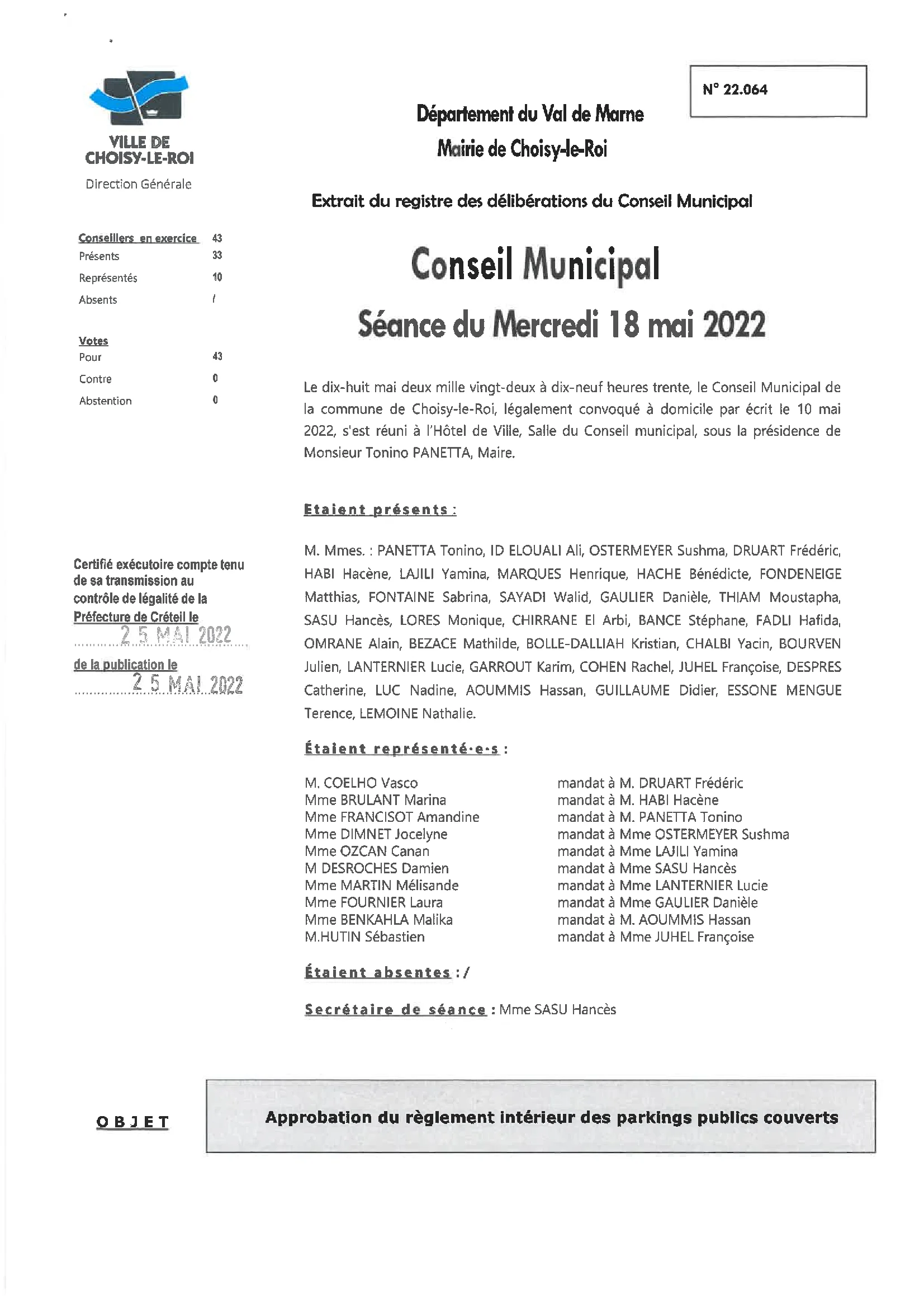 Tarifs des parkings 1 Délibération n°22-064