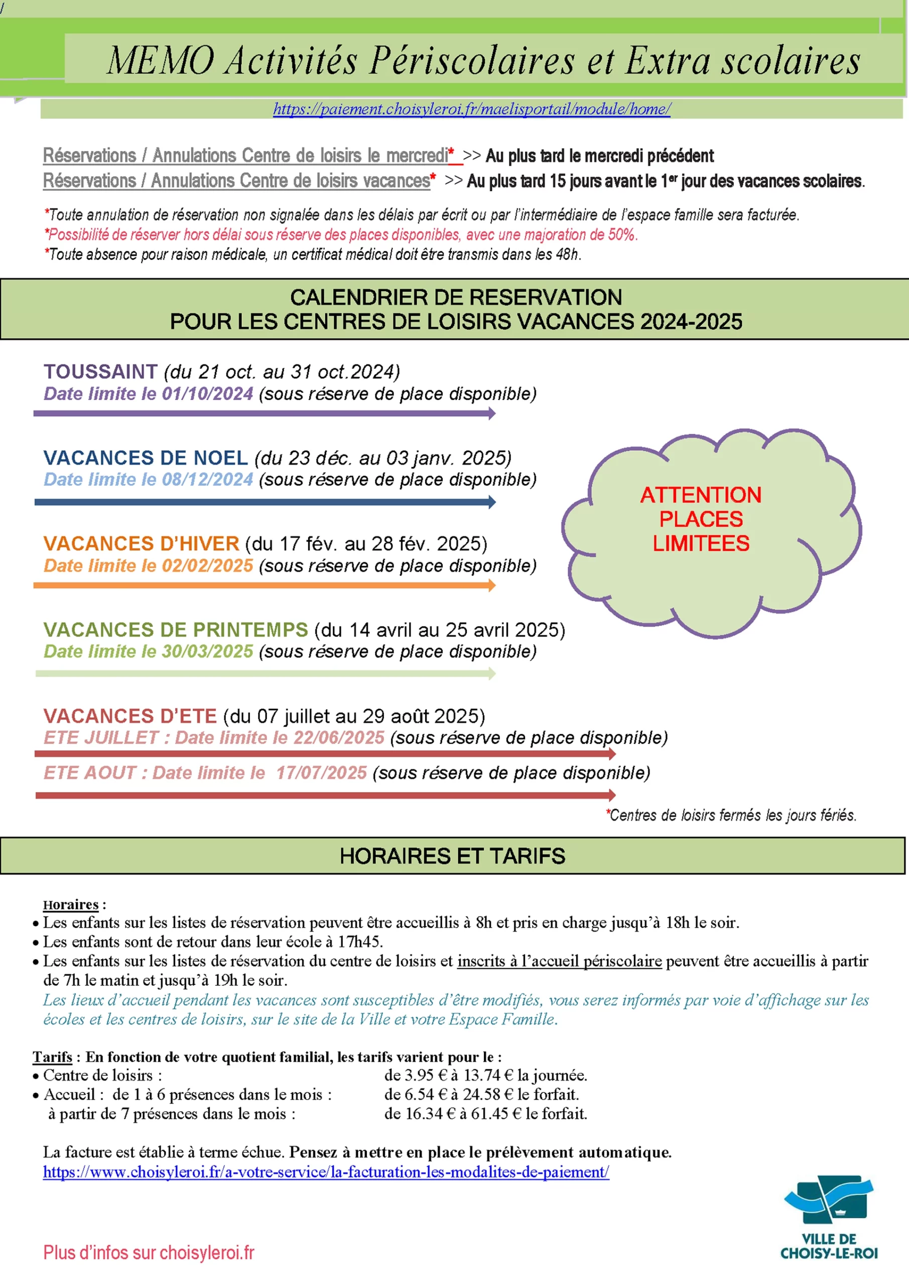 Présentation de l'enfance 1 Les dates à retenir pour l’année scolaire