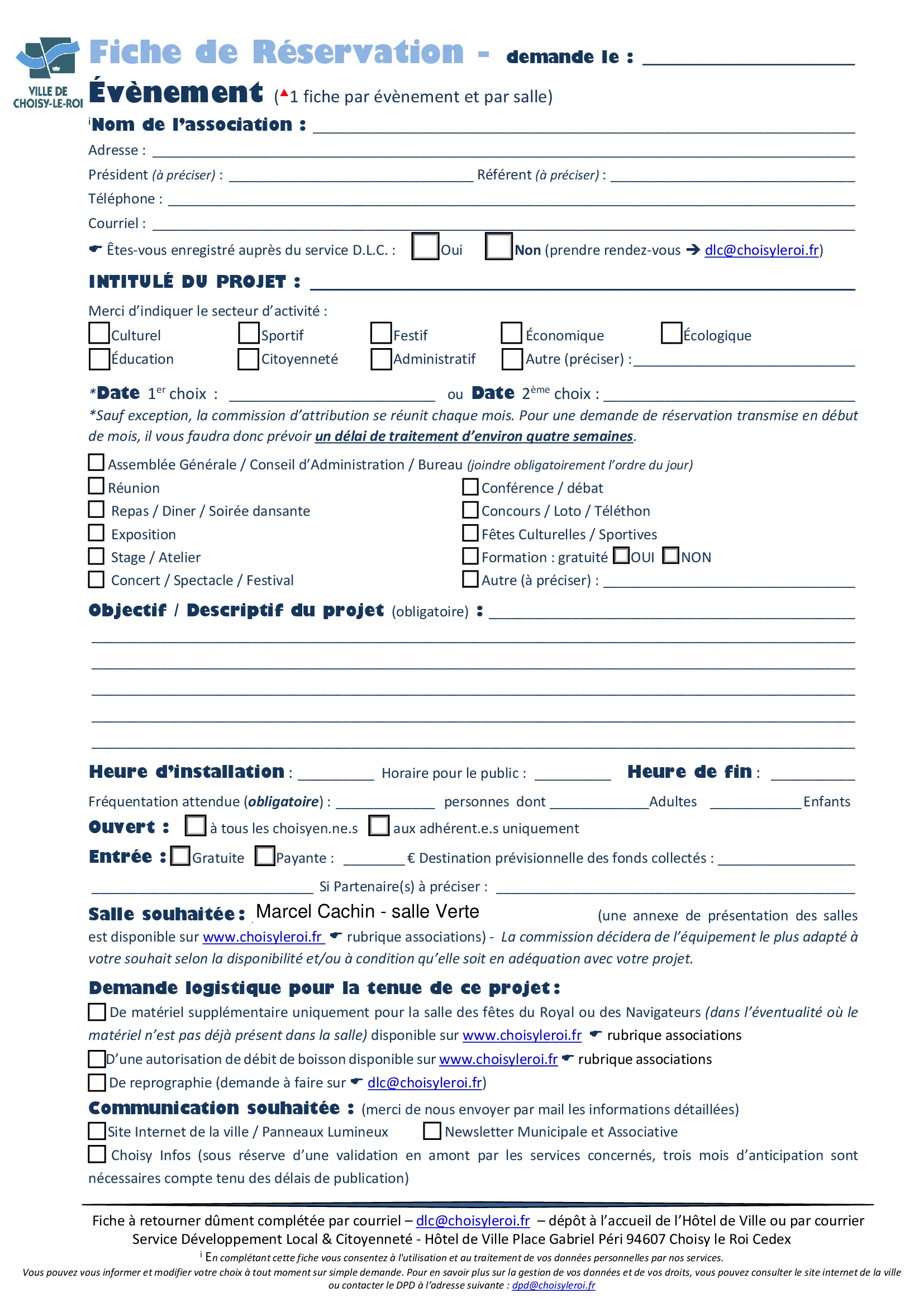 Réservation de salles 3 Fiche de réservation