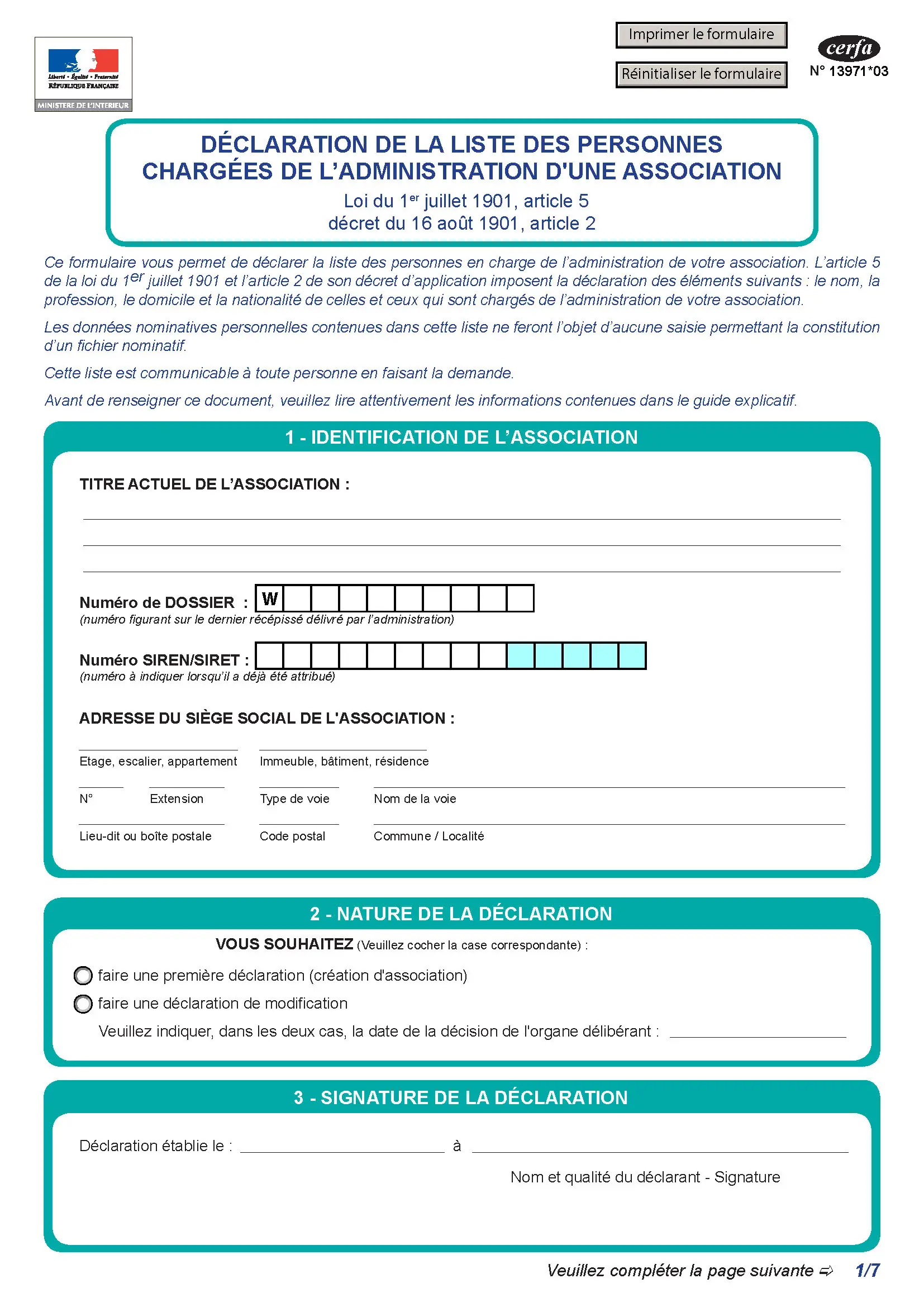 Cerfa - Déclaration
