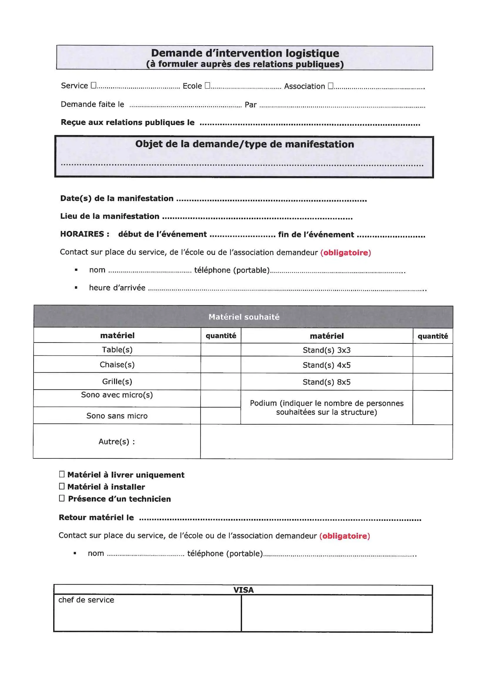Réservation de salles 6 Fiche demande de logistique