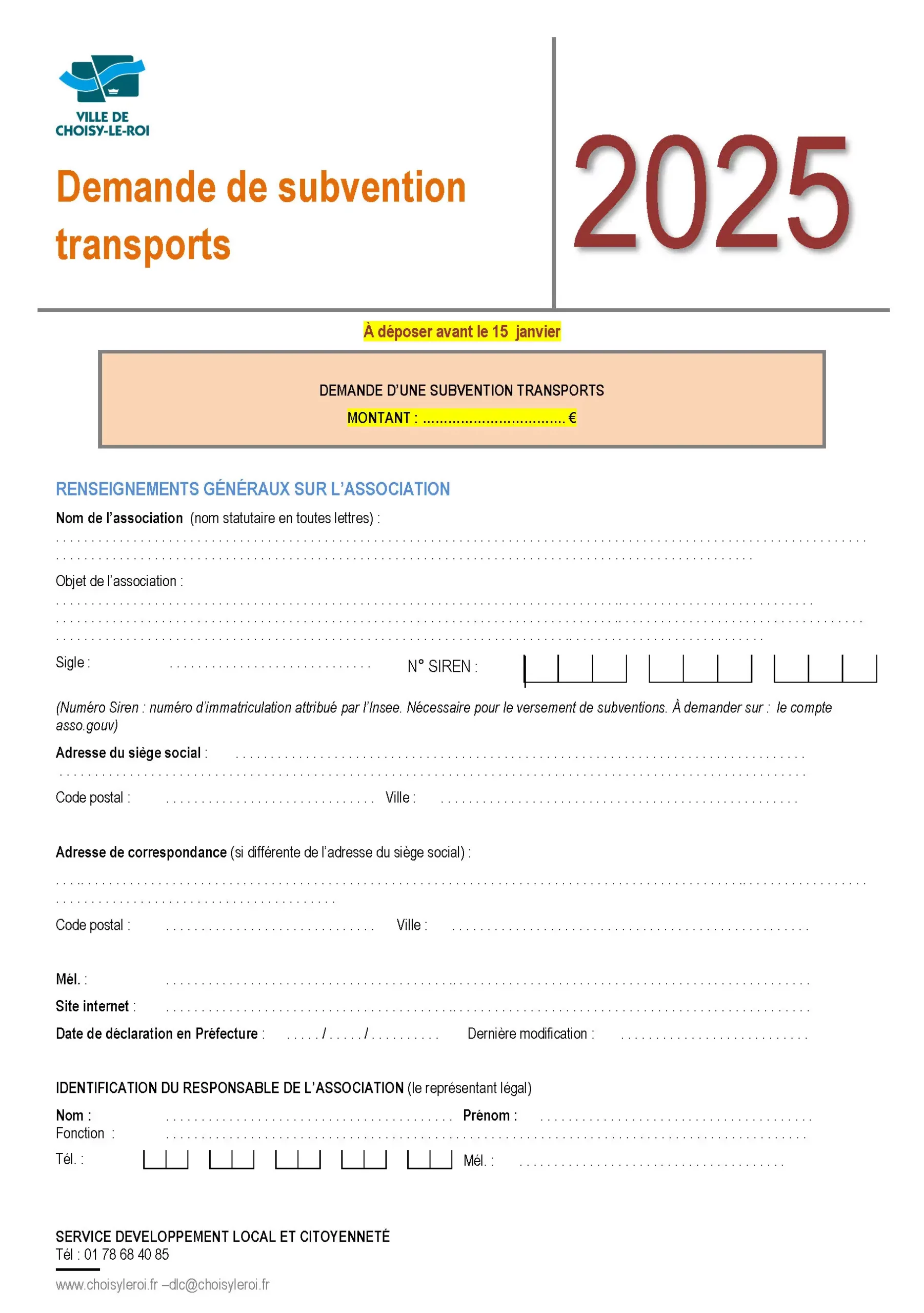 Demande de subvention  transports 2025