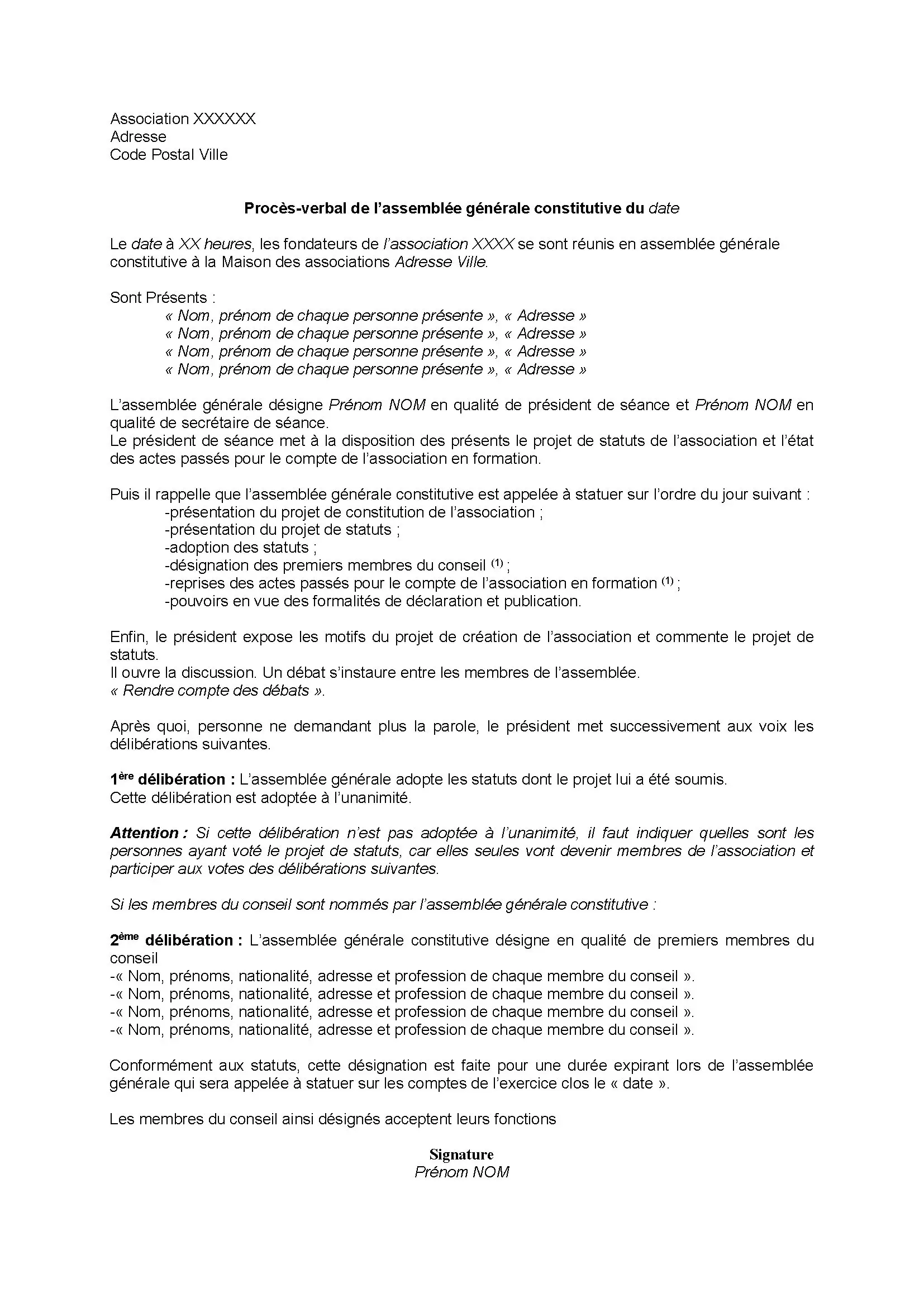 Exemple procès-verbal