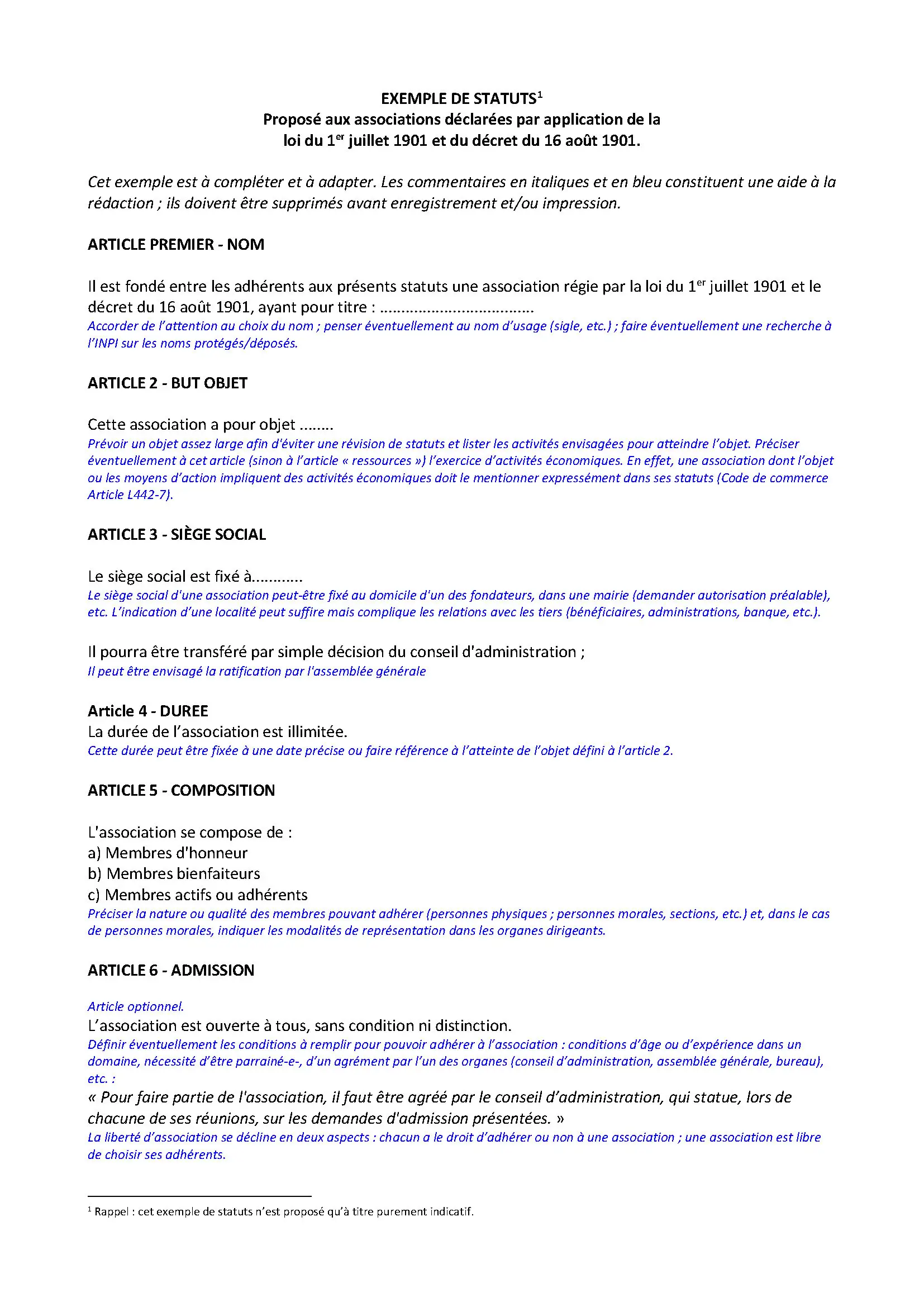 Exemple de statuts