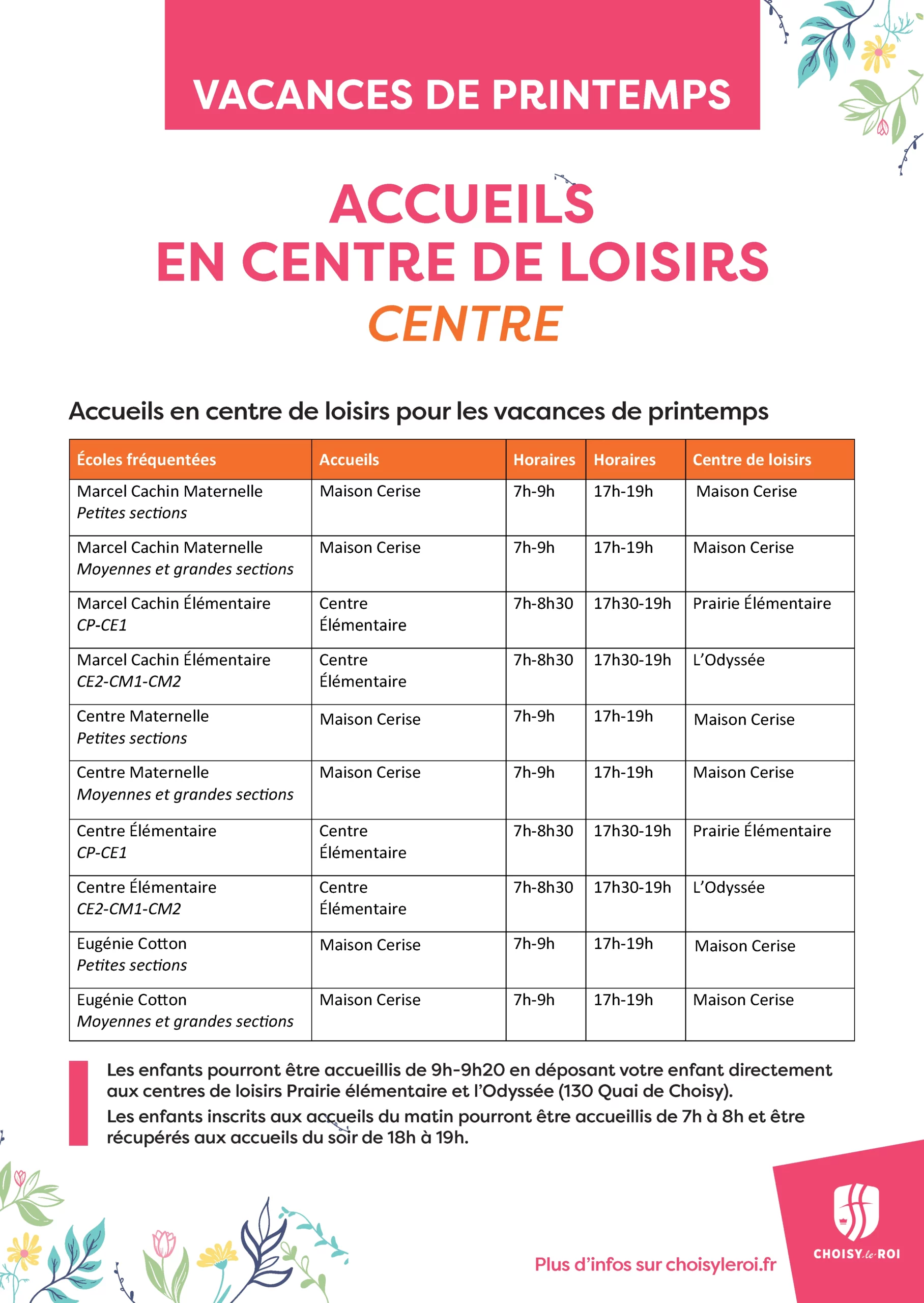 Centres de loisirs 9 Vacances de printemps