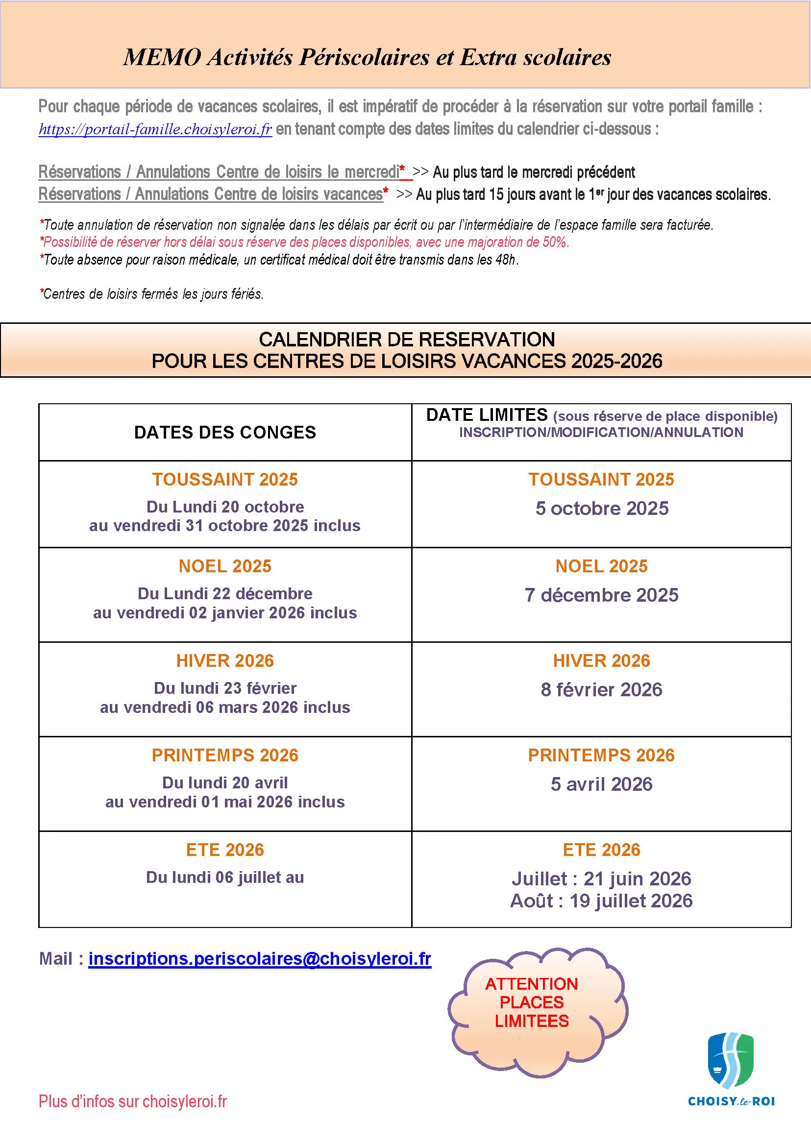 Présentation de l'enfance 2 Les dates à retenir pour l’année scolaire