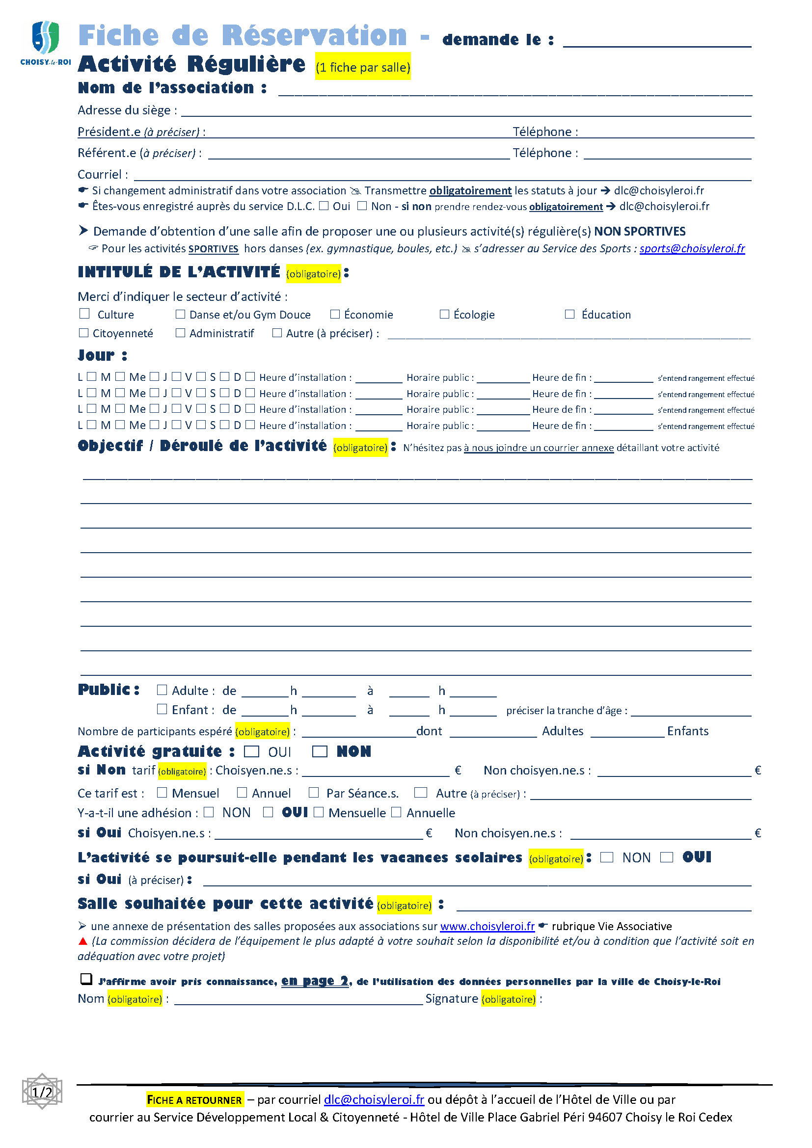 Réservation de salles 4 Fiche de réservation