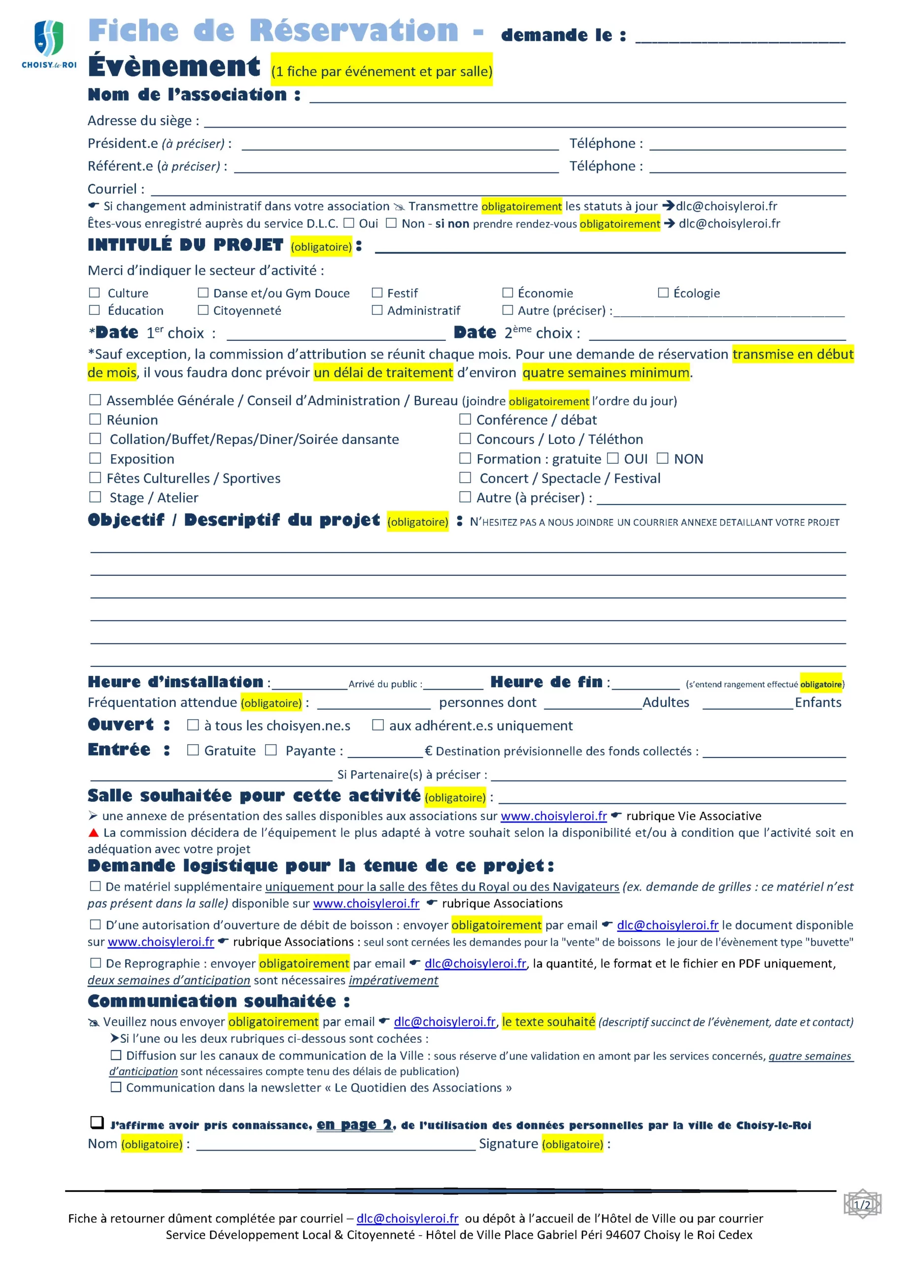 Réservation de salles 3 Fiche de réservation