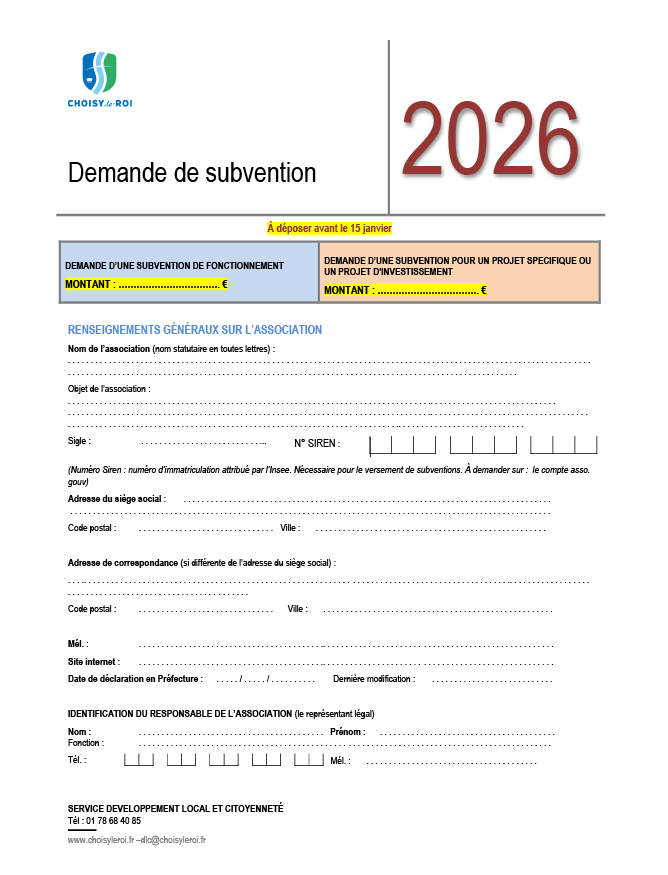 Demande de subvention 2026
