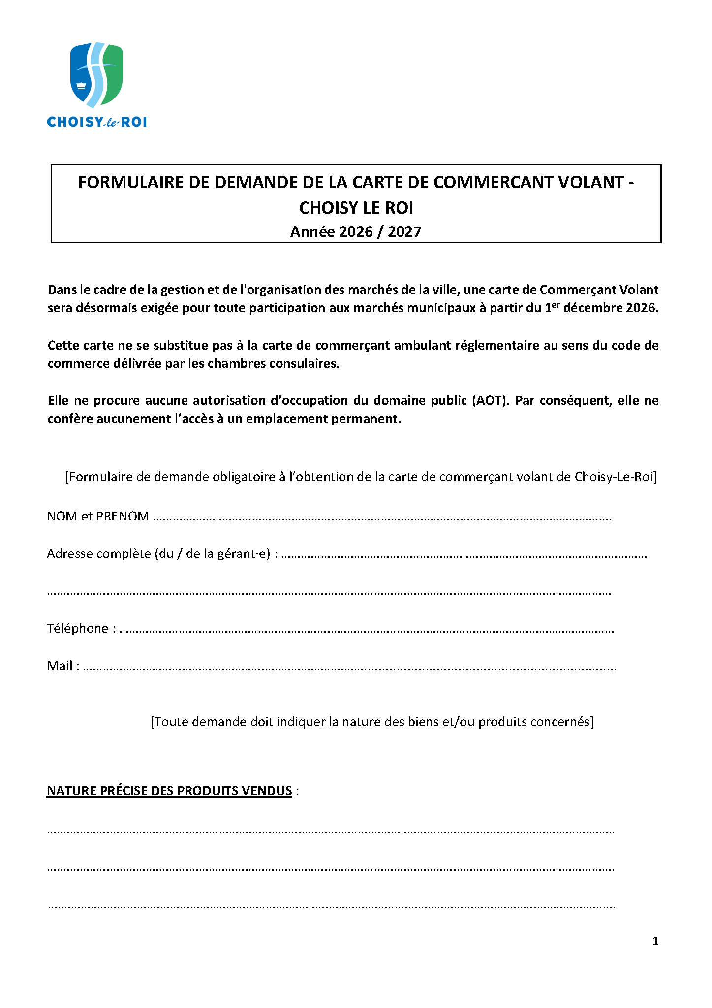 Carte de commerçant volant