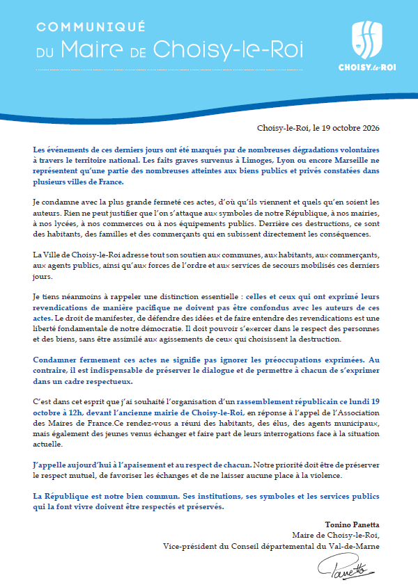 Communiqué du Maire